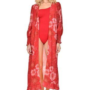 NWT Beautiful and Flowery Red Kimono Coverup size medium Anthropologie